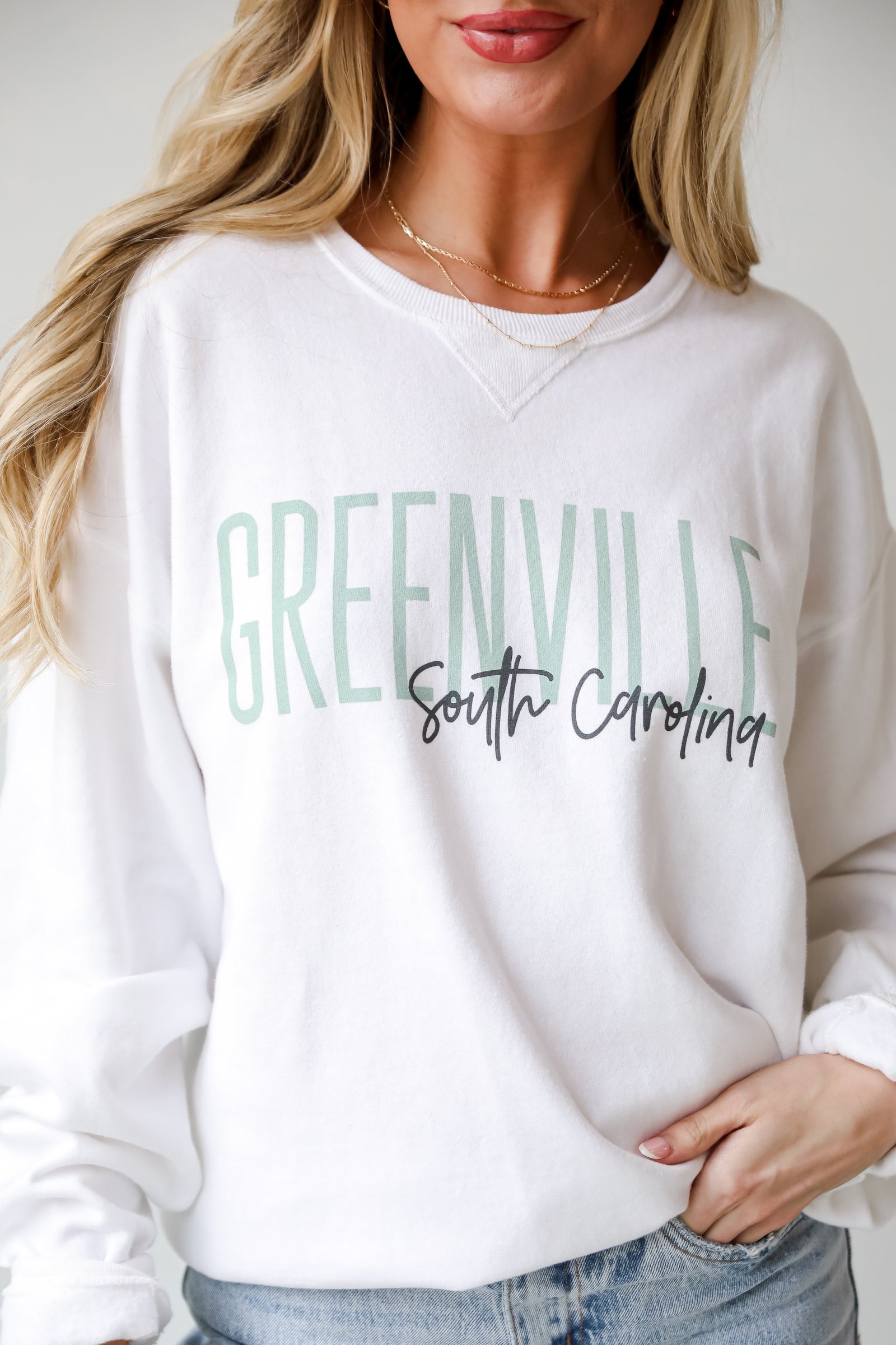 White Greenville South Carolina Script Sweatshirt