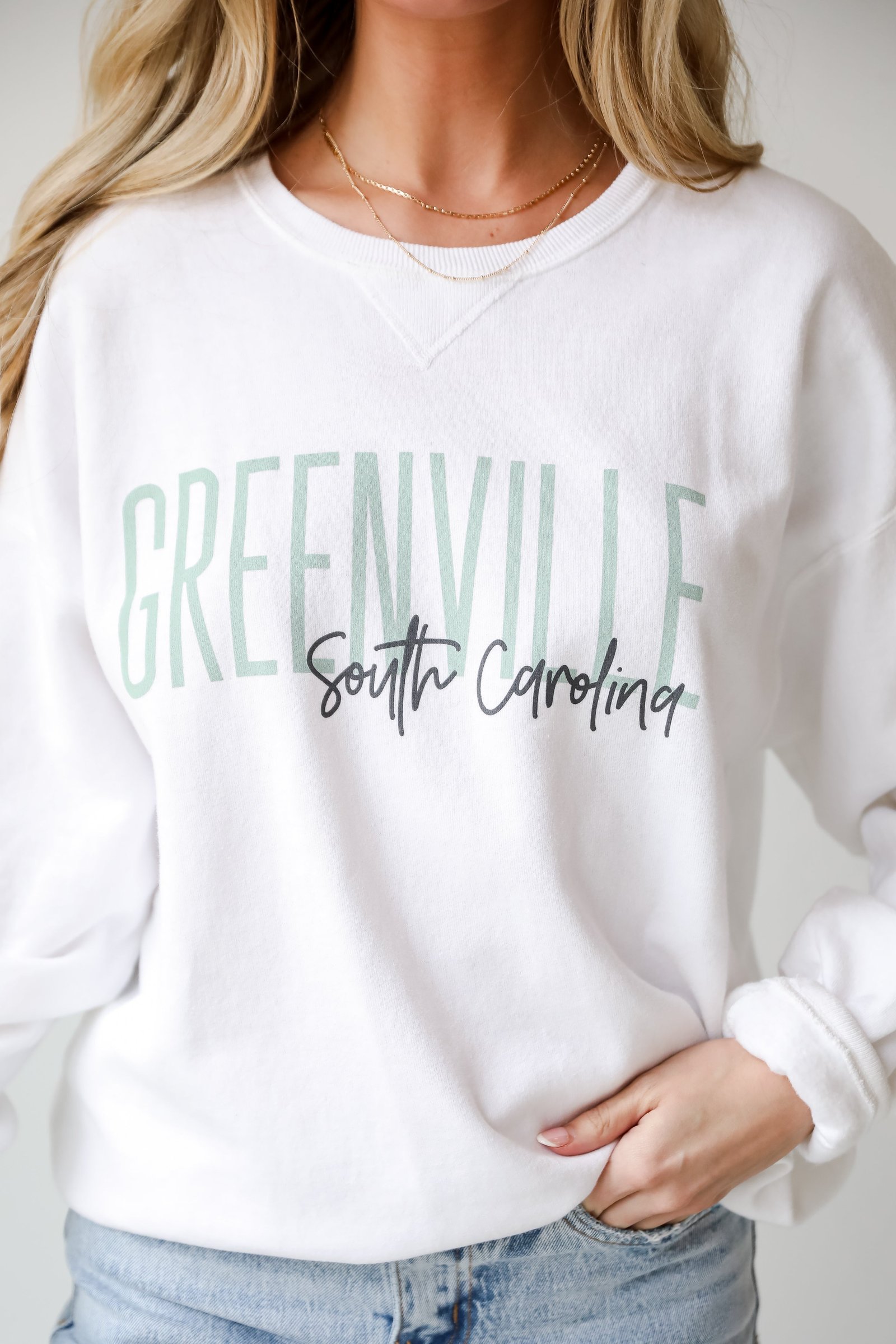 White Greenville South Carolina Script Sweatshirt