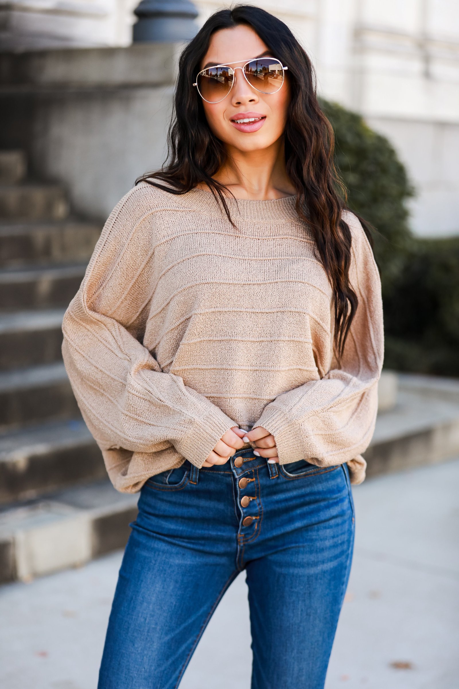 Seriously Cozy Taupe Lightweight Knit Oversized Sweater